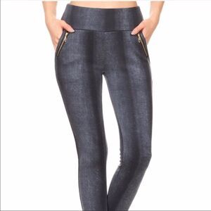 JEGGINGS Leggings Zipper Pocket Leggings soft brush denim NEW